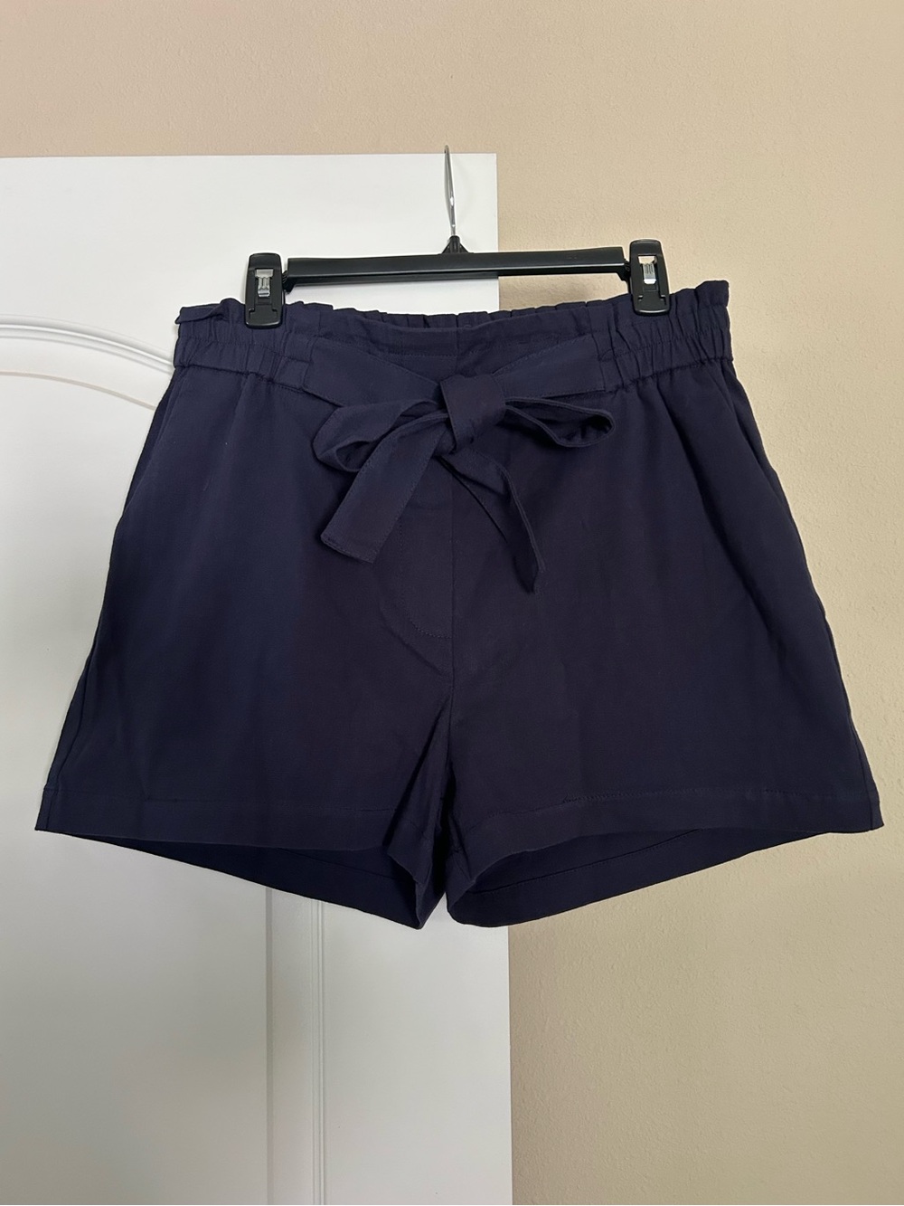 Molly Bracken Navy Tie Paper Bag Waist Casual Cotton Shorts